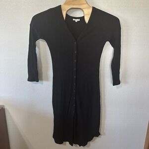 Vetta Black Ribbed Knit Button Up Sweater Midi Dress Size Small Long‎ Sleeve